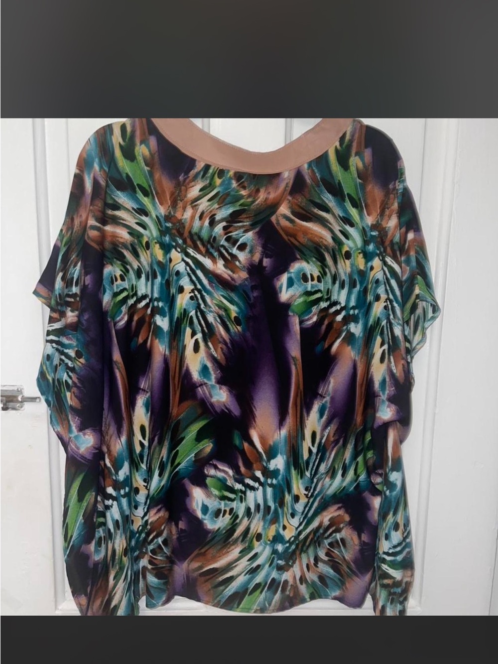 Tyche Multicolor Feather-Print Flutter Top with Neutral Neckline - Picture 1 of 4